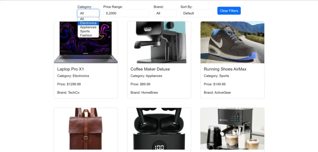 تصفية المنتجات الديناميكية – Web App